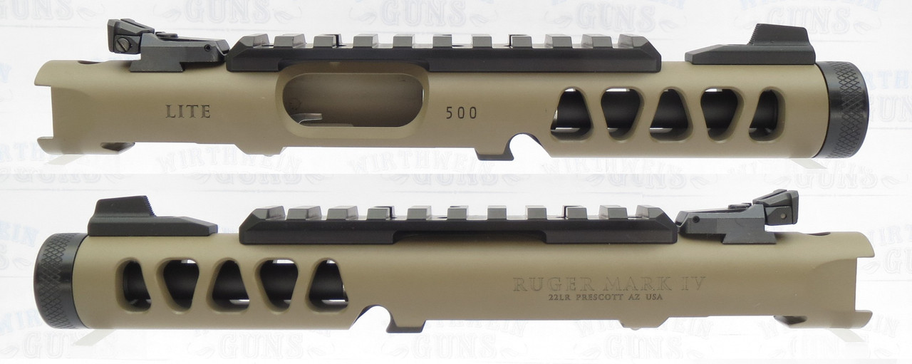 Ruger Mark IV 4  LITE NEW Take Off Upper FDE Cerakote with Black Barrel Liner, Rail and Sights 1/2x28 Threads 43920