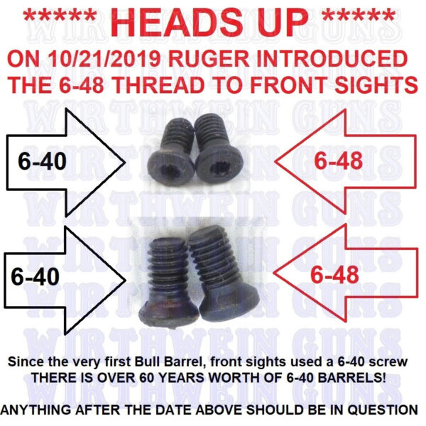 Factory Ruger 6-40 front sight screw for Ruger Mark Pistols