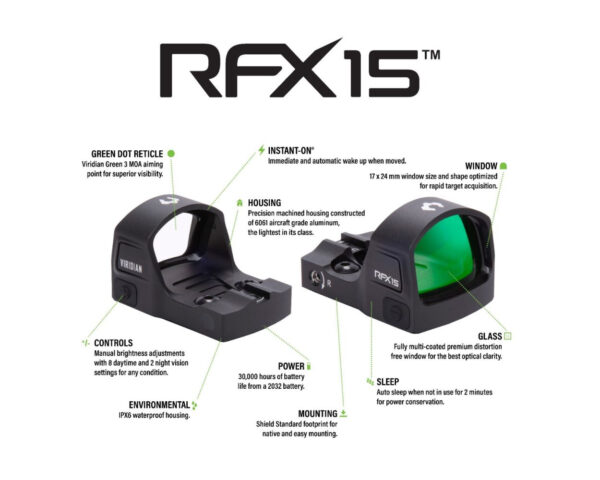 Viridian RFX15 Reflex GREEN Dot Sight 3 MOA 981-0055