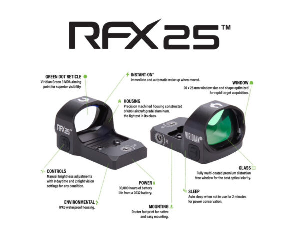Viridian RFX-25 Reflex GREEN Dot Sight 3 MOA 981-0056