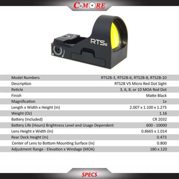 C-More RTS2B-V5 Mini Red Dot Sight 12 moa WITH PICATINNY BASE