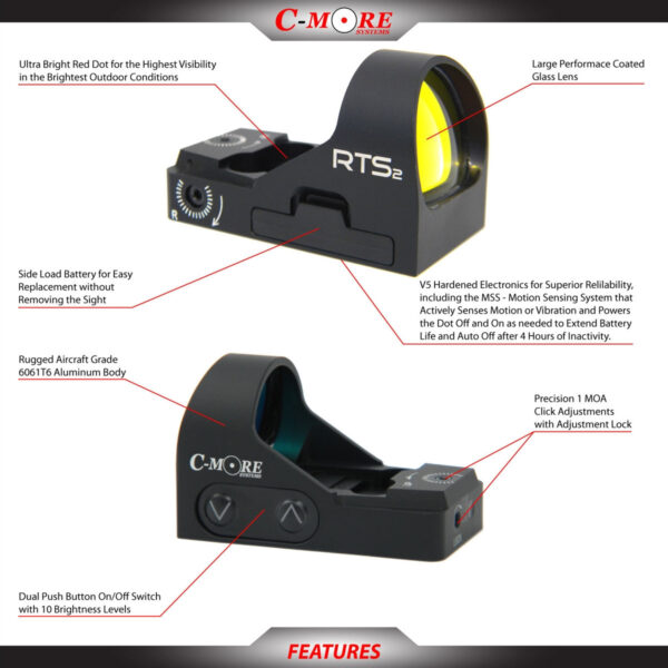 C-More RTS2B-V5 Mini Red Dot Sight 8 moa WITH PICATINNY BASE