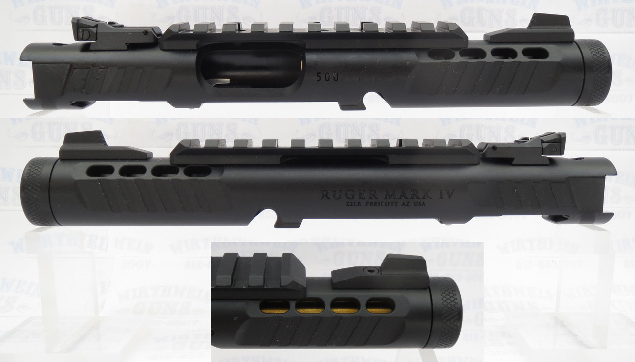 Ruger Mark IV 4 LITE NEW Take Off Upper Black Anodized and Gold Barrel Liner with Rail and Sights 1/2x28 Threads 43956