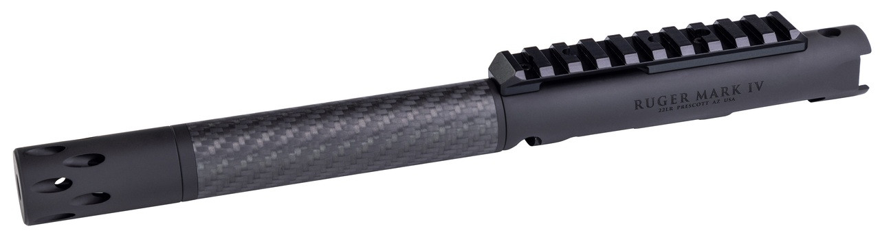 Volquartsen 6" Lightweight Carbon Fiber Barrel Upper with Forward Blow Compensator for Ruger Mark IV, Black Threaded 1/2"x28 VF4CF‑6‑0002