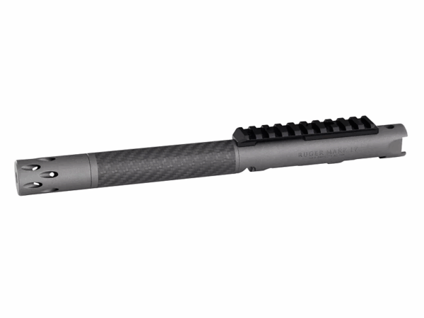 Volquartsen 6" Tungsten Cerakote Finish Lightweight Carbon Fiber Barrel Upper with Forward Blow Compensator for Ruger Mark IV, Black Threaded 1/2"x28 VCSCU-0123